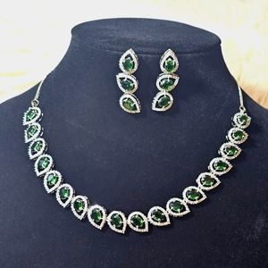 Premium quality Cubic Zircon CZ American Diamond AD necklace earrings set